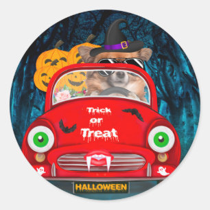 Chihuahua Dog Driving Car Scary Halloween  Classic Round Sticker