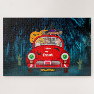 Chihuahua Dog Driving Car Scary Halloween  Jigsaw Puzzle