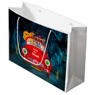 Chihuahua Dog Driving Car Scary Halloween Large Gift Bag