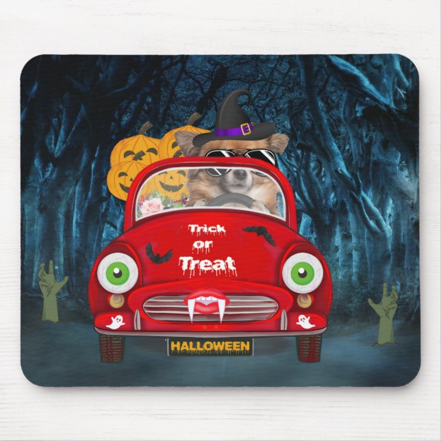 Chihuahua Dog Driving Car Scary Halloween  Mouse Mat (Front)