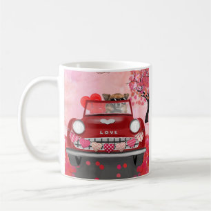 Chihuahua Dog Driving Car with Hearts Valentine's  Coffee Mug