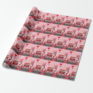 Chihuahua Dog Driving Car with Hearts Valentine's Wrapping Paper