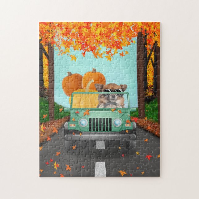 Chihuahua Dog Fall Pumpkin  Jigsaw Puzzle (Vertical)
