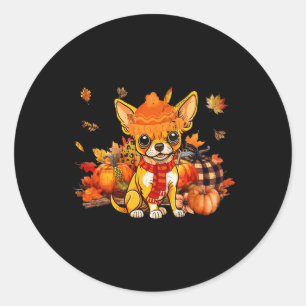 Chihuahua Dog Fall Scarf Leopard Pumpkins Autumn L Classic Round Sticker