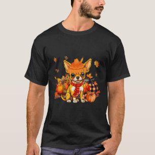 Chihuahua Dog Fall Scarf Leopard Pumpkins Autumn L T-Shirt