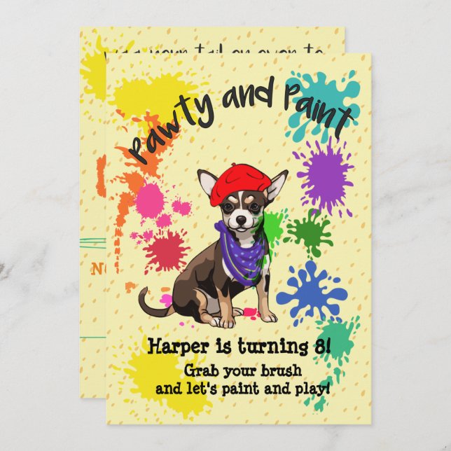 Chihuahua Dog Fun Art Birthday Party Invitation (Front/Back)