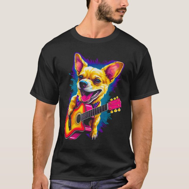 Chihuahua Dog Guitar T-Shirt (Front)