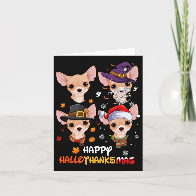Chihuahua Dog Hallothanksmas Halloween Thanksgivin Card (Front)