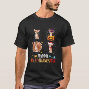 Chihuahua Dog Hallothanksmas Halloween Thanksgivin T-Shirt