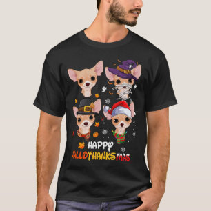 Chihuahua Dog Hallothanksmas Halloween Thanksgivin T-Shirt
