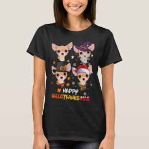 Chihuahua Dog Hallothanksmas Halloween Thanksgivin T-Shirt