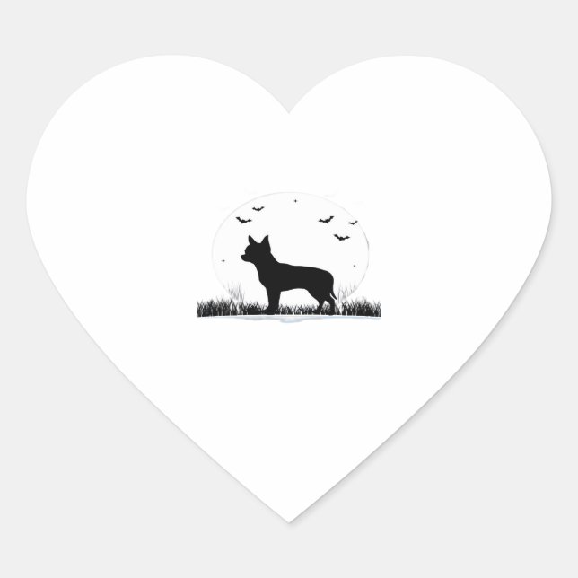Chihuahua Dog � Halloween Moon Silhouette Classic  Heart Sticker (Front)