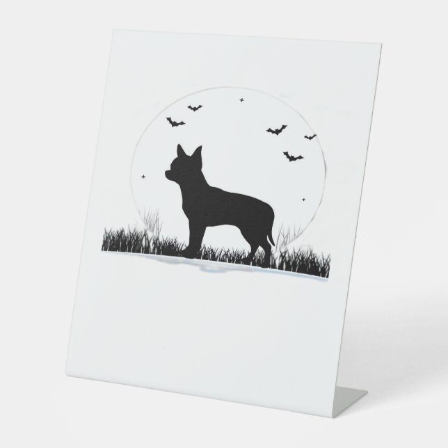 Chihuahua Dog � Halloween Moon Silhouette Classic  Pedestal Sign (Front)