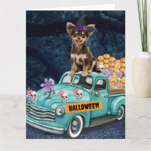 Chihuahua Dog Halloween Truck Scary Night Card