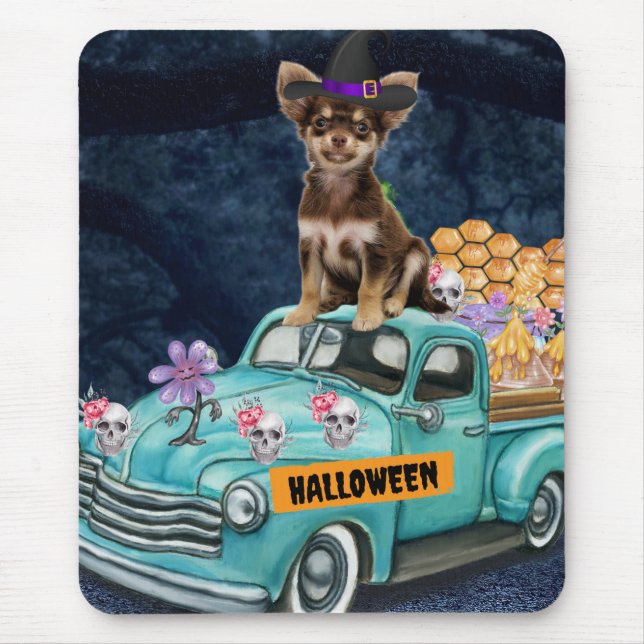 Chihuahua Dog Halloween Truck Scary Night   Mouse Mat (Front)