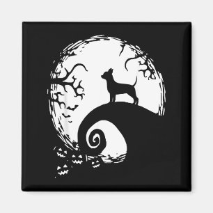 Chihuahua Dog Halloween with Moon Pumpkin Magnet