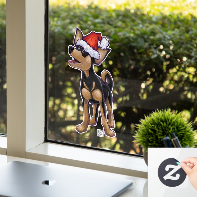 Chihuahua Dog in a Santa Hat Window Cling (Office)