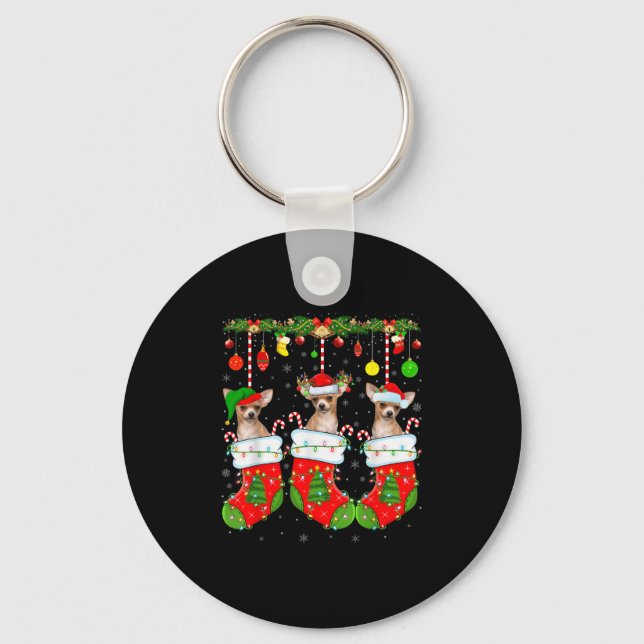 Chihuahua Dog In Christmas Socks Funny Pet Dog Lov Key Ring (Front)