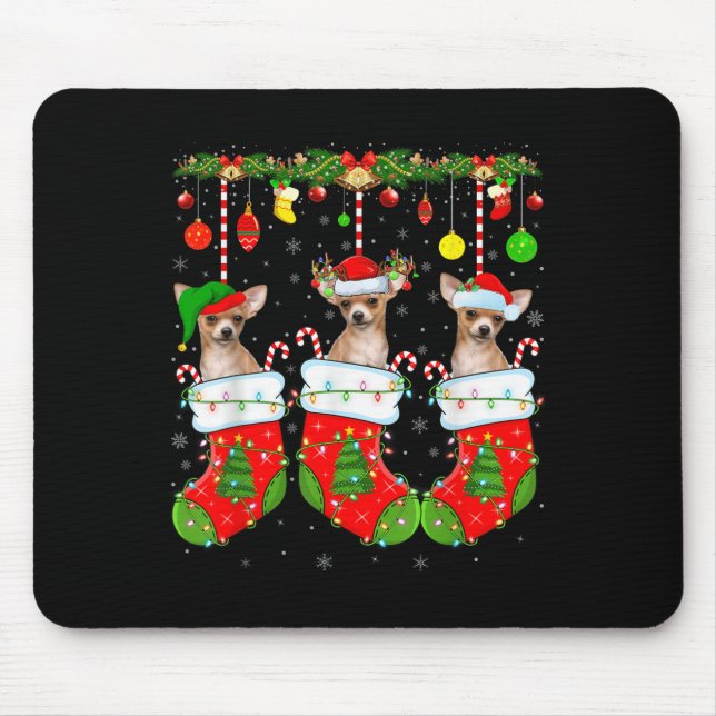 Chihuahua Dog In Christmas Socks Funny Pet Dog Lov Mouse Mat (Front)