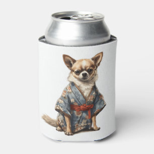 Chihuahua Dog In Japanese Kimono Robe Illustration Can Cooler