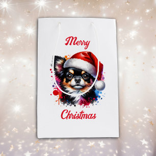 Chihuahua Dog in Santa Hat Christmas Medium Gift Bag