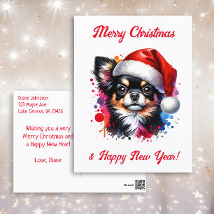 Chihuahua Dog in Santa Hat Christmas   Postcard