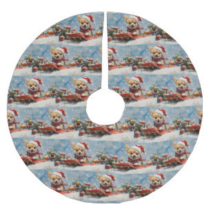 Chihuahua Dog in Sledge Let it Snow Christmas Brushed Polyester Tree Skirt