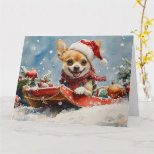 Chihuahua Dog in Sledge Let it Snow Christmas Card