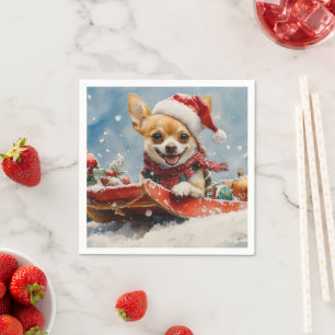 Chihuahua Dog in Sledge Let it Snow Christmas Napkin