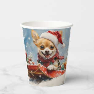 Chihuahua Dog in Sledge Let it Snow Christmas Paper Cups