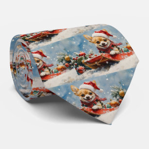 Chihuahua Dog in Sledge Let it Snow Christmas Tie