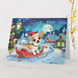 Chihuahua Dog in Sleigh Snow Christmas Card