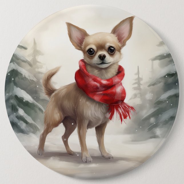 Chihuahua Dog in Snow Christmas  6 Cm Round Badge (Front)