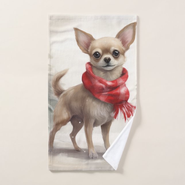 Chihuahua Dog in Snow Christmas  Bath Towel Set (Hand Towel)