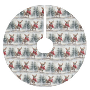 Chihuahua Dog in Snow Christmas  Brushed Polyester Tree Skirt