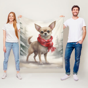 Chihuahua Dog in Snow Christmas  Fleece Blanket