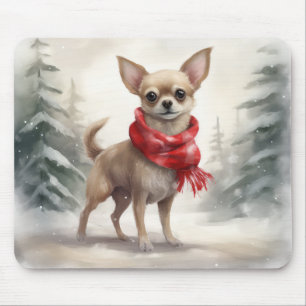 Chihuahua Dog in Snow Christmas  Mouse Mat