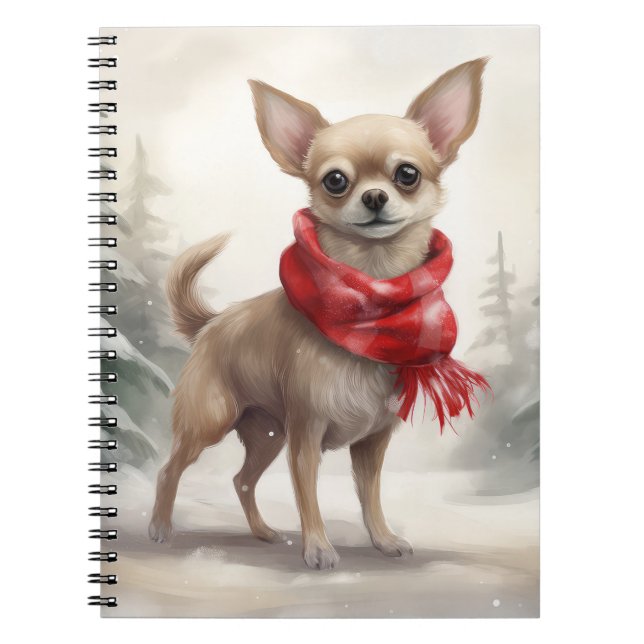 Chihuahua Dog in Snow Christmas  Notebook (Front)