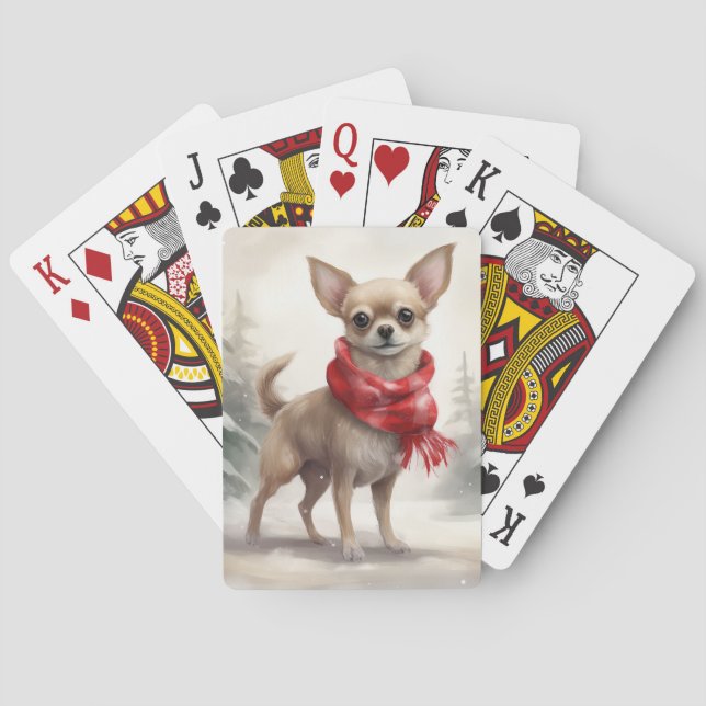 Chihuahua Dog in Snow Christmas  Playing Cards (Back)
