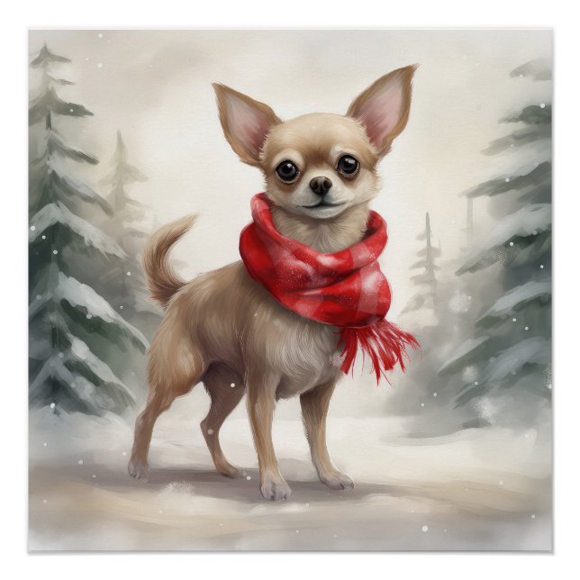 Chihuahua Dog in Snow Christmas  Poster (Front)
