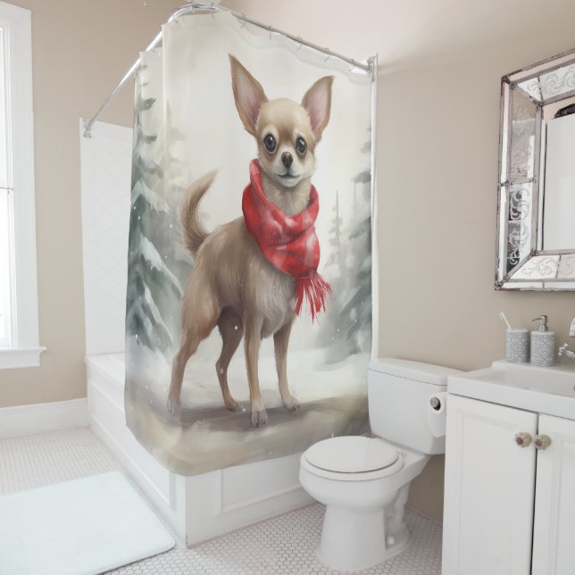 Chihuahua Dog in Snow Christmas  Shower Curtain (In Situ)
