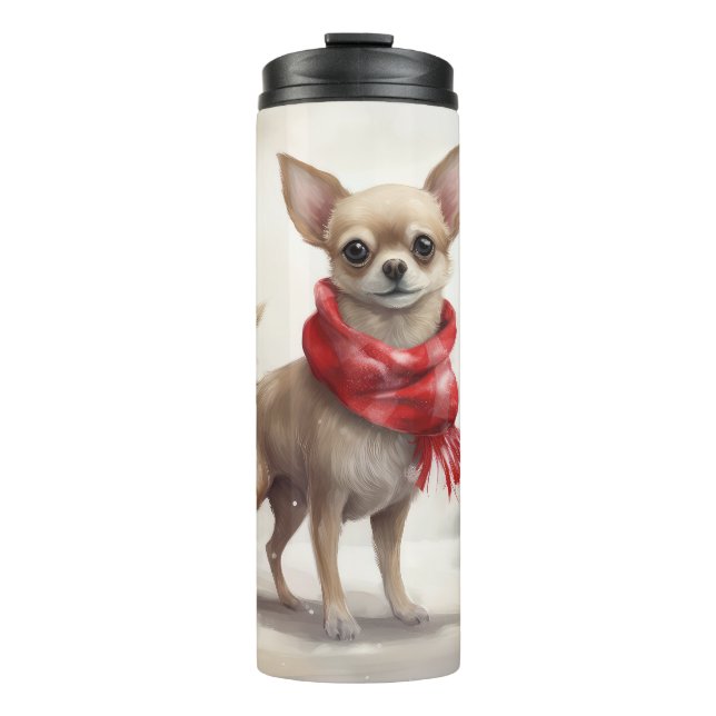 Chihuahua Dog in Snow Christmas  Thermal Tumbler (Front)