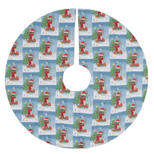 Chihuahua Dog in Snow with Christmas Gifts  Brushed Polyester Tree Skirt