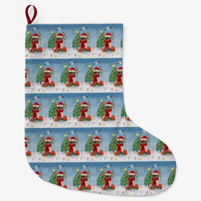 Chihuahua Dog in Snow with Christmas Gifts Large Christmas Stocking (Front)