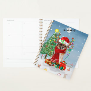 Chihuahua Dog in Snow with Christmas Gifts  Planner