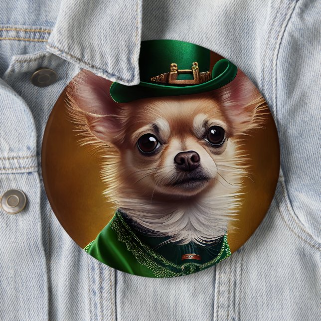 Chihuahua Dog in St. Patrick's Day Dress 6 Cm Round Badge (In Situ)