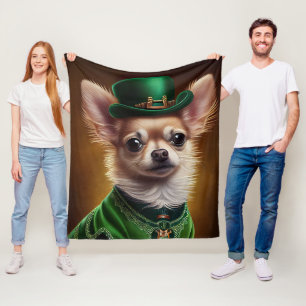 Chihuahua Dog in St. Patrick's Day Dress Fleece Blanket