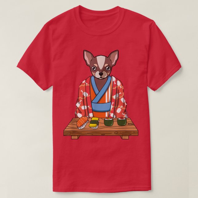 Chihuahua Dog Kimono Kawaii Japanese Foodie Sushi  T-Shirt (Design Front)