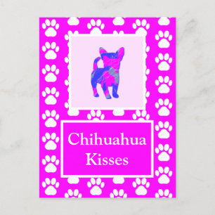 Chihuahua Dog Kisses Silhouette in Cute P&B Postcard