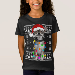 Chihuahua Dog Lights Ugly Sweater Puppy Santa Hat 